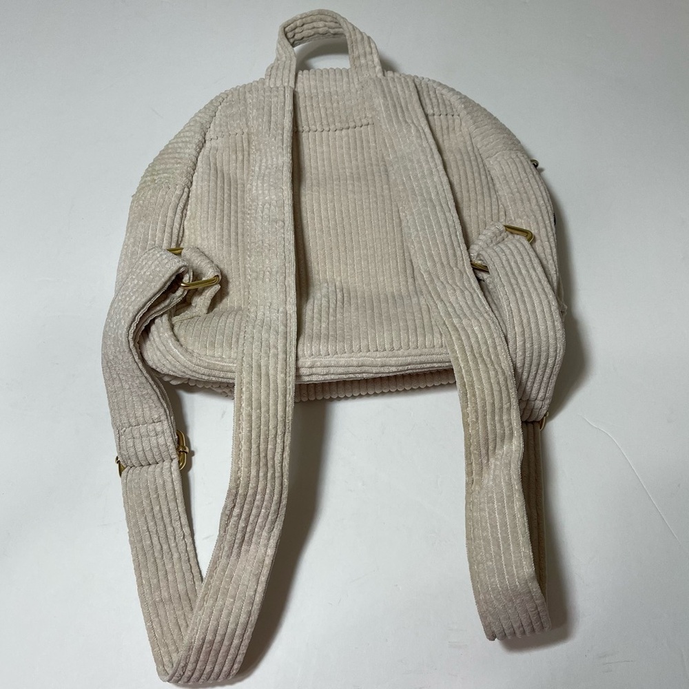 Cream and Black Mini Backpack with Textured Fabric - Picture 12 of 15
